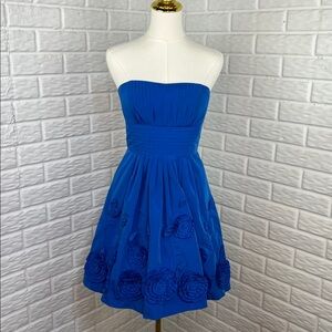 BCBGMAXAZRIA LARKSPUR BLUE TAFFETA COCKTAIL DRESS STRAPLESS WITH POCKETS SZ 2